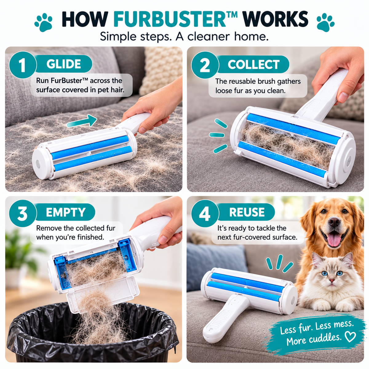 FurBuster™ – The All-Surface Pet Hair Remover Roller